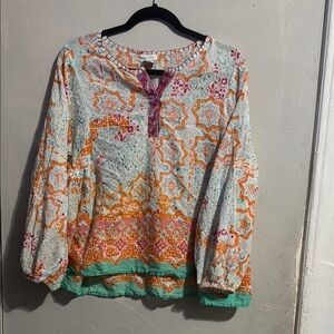 Sigrid Olsen Orange and Pink Blouse Vibrant Top